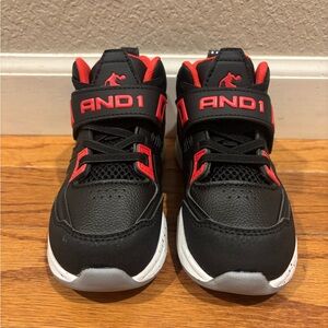 AND1 Kids Black and Red High-Top Sneakers NWOT